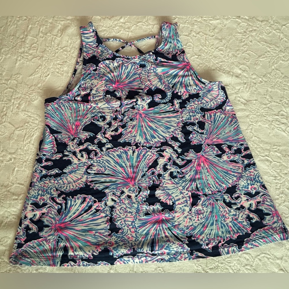 LILLY PULITZER Blue & Pink Patterned Top with a Cross Cross back - Size L